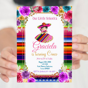 Colorful Mexican Fiesta Birthday Guld Girl Inbjudningar