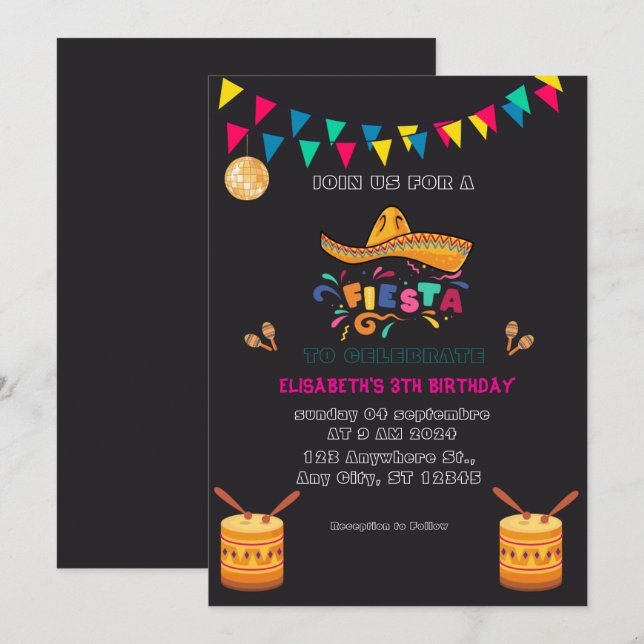 Colorful Mexican Fiesta Birthday Inbjudningar (Fram/baksida)
