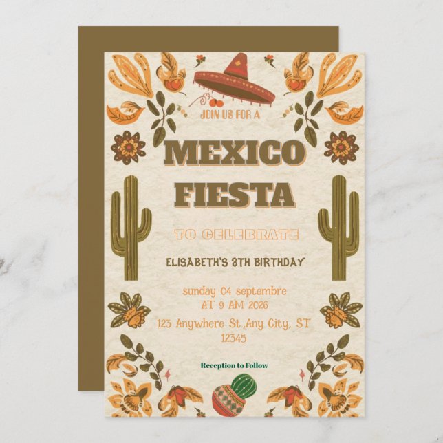 Colorful Mexican Fiesta Birthday  Invitation Inbjudningar (Fram/baksida)