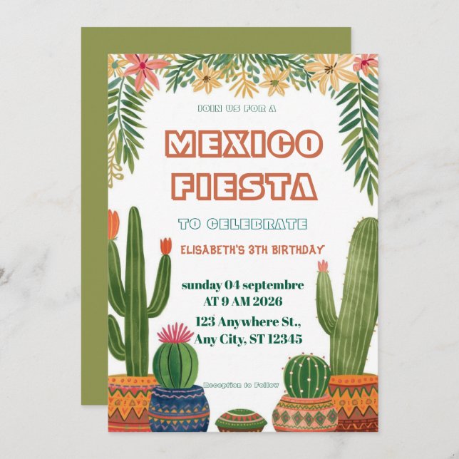 Colorful Mexican Fiesta Birthday  Invitation Inbjudningar (Fram/baksida)