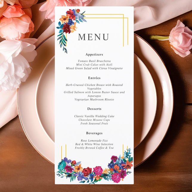 Colorful Mexican Fiesta Blommigt Bröllop Menu Meny (Skapare uppladdad)