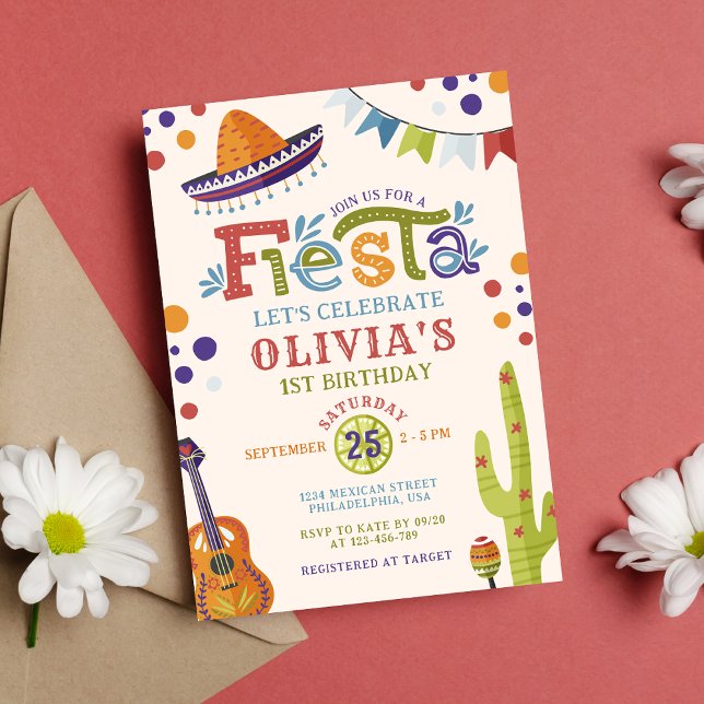 Colorful Mexican Fiesta First Birthday Inbjudningar (Skapare uppladdad)
