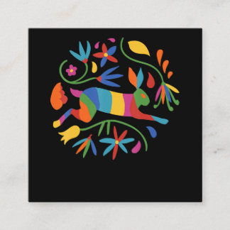 Colorful Mexican Otomi Hare & Flowers Fyrkantigt Visitkort