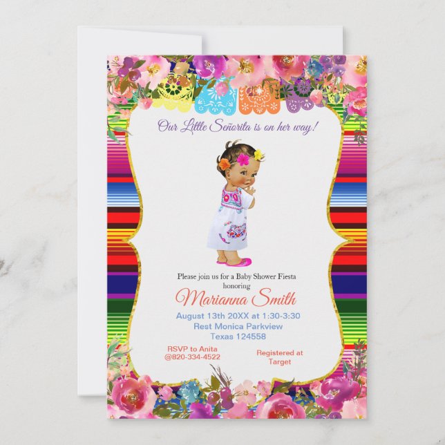 Colorful Mexican senorita Fiesta Girl Baby Shower Inbjudningar (Framsida)
