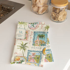 Colorful Mexican Travel Print Monogram Kökshandduk