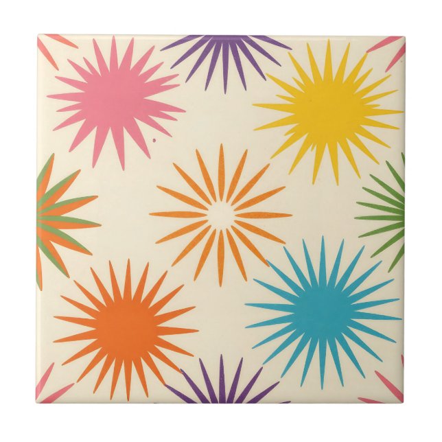 Colorful Mid Century Starburst Pattern Kakelplatta (Framsidan)