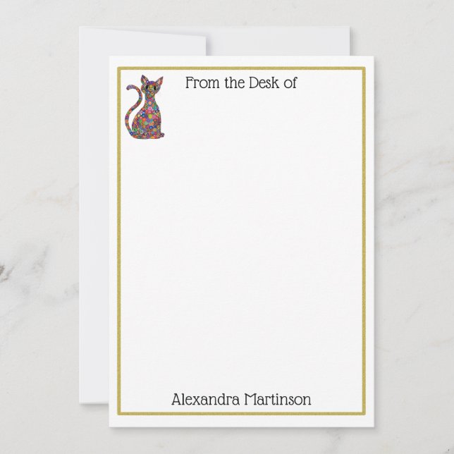 Colorful Millefiori Cat Monogram Namn Stationery Anteckningskort (Framsida)