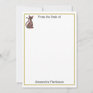 Colorful Millefiori Cat Monogram Namn Stationery Anteckningskort