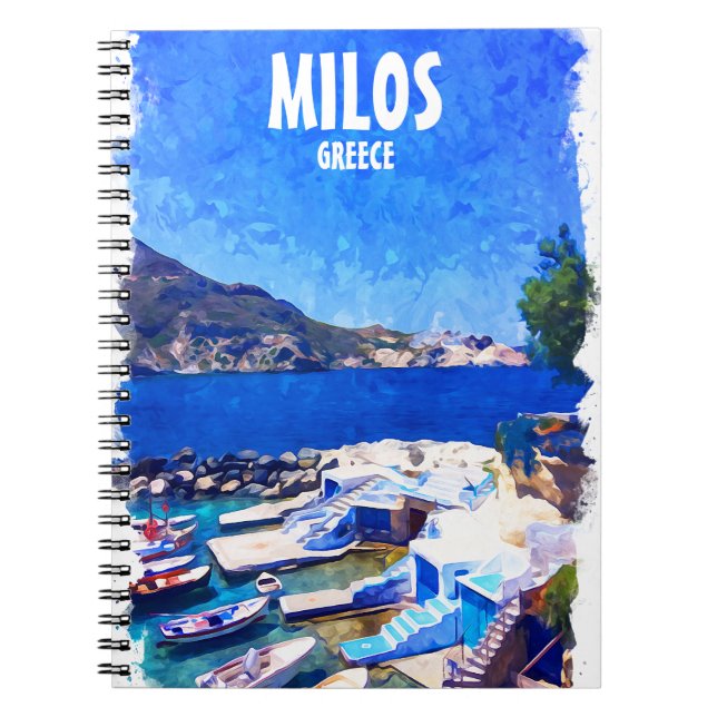 Colorful Milos Greece Travel Art Anteckningsbok (Framsidan)