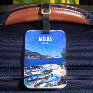 Colorful Milos Greece Travel Art Bagagebricka