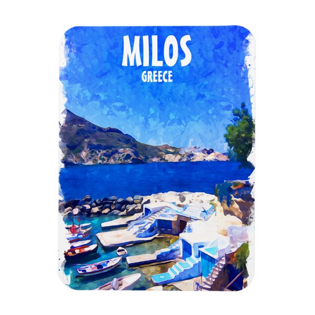 Colorful Milos Greece Travel Art Magnet (Vertikal)
