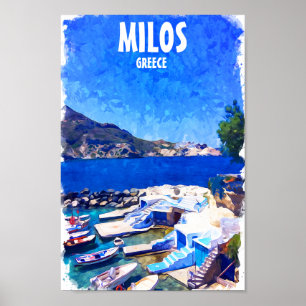 Colorful Milos Greece Travel Art Poster