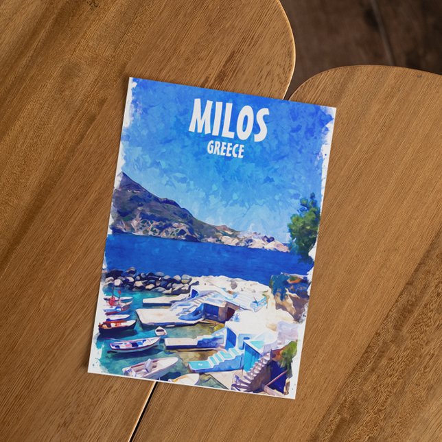 Colorful Milos Greece Travel Art Vykort (milos greece colorful postcard)