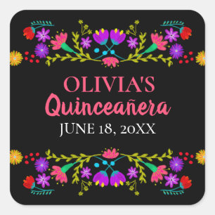 Colorful Mis Quince Anos Mexican Fiesta Flowers Fyrkantigt Klistermärke