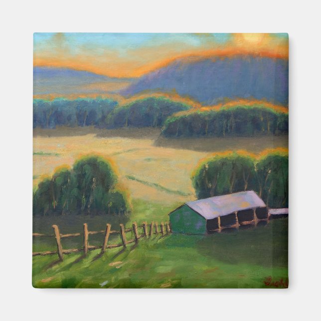 Colorful Missouri Ozark Mountain Farm Sunset Magnet (Framsidan)
