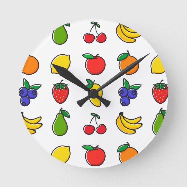 Colorful Mixed Fruit Pattern Rund Klocka (Framsida)