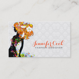 Colorful Mode Blommigt Girl Silhouette Visitkort