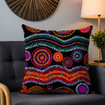 Colorful Modern Australian Dot Art Tribal Mönster Kudde<br><div class="desc">Den här moderna designen har en färgstark målad stampunkt mönster i skarp orange,  lila,  grönt,  turkos och vitt på en svart bakgrund #tribal #australian #australian #trowdriver #Uppger #homedecor #decor #home #insida #cushions #stil #trendig</div>
