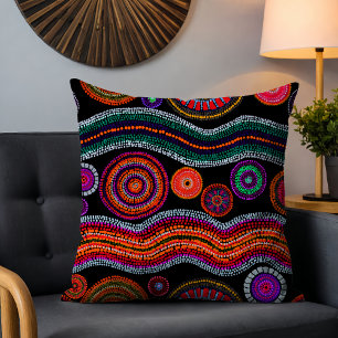 Colorful Modern Australian Dot Art Tribal Mönster Kudde