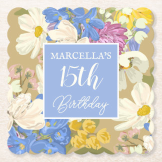Colorful Modern Floral Blooms 15th Birthday Party  Underlägg Papper