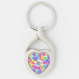Colorful Modern Hearts Pattern Valentine’s Day  Twisted Heart Silverfärgad Nyckelring