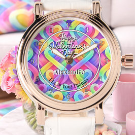 Colorful Modern Hearts Personalized Valentines Day Armbandsur