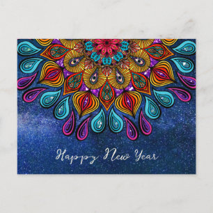Colorful Modern Mandala Trippy Psychedelic Hippie Vykort