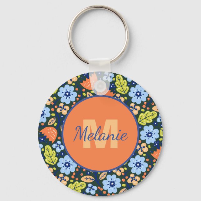 Colorful Modern Pretty Flower Pattern Personalised Nyckelring (Framsida)