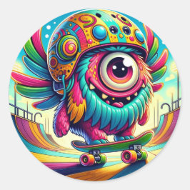 Colorful Monster Skateboarder Runt Klistermärke