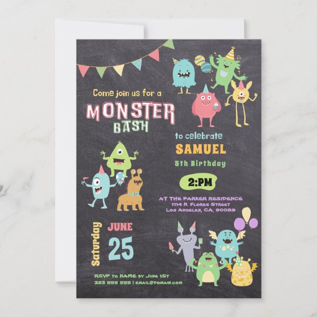 Colorful Monster Theme Barns födelsedag Party Inbjudningar (Framsida)