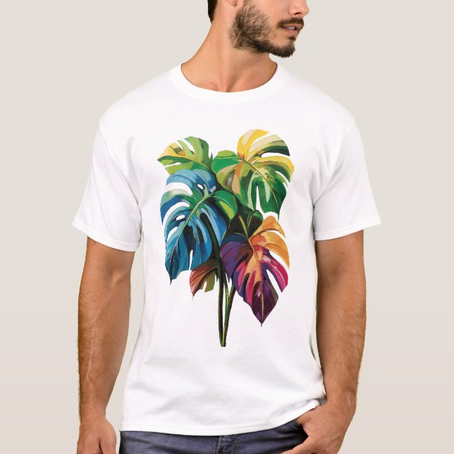 Colorful Monstera Löv T-Shirt (Framsida)