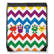 Colorful Monsters Chevron Zigzags Kids Cinch Bag