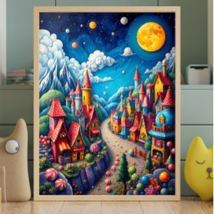 Colorful Moonlit Candy Land & Magic Village Poster