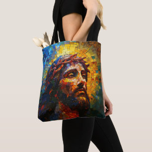 Colorful Mosaic Jesus Tygkasse
