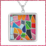 Colorful Mosaic Mönster Silverpläterat Halsband<br><div class="desc">Färgfull mosaik mönster stil.</div>