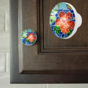 Colorful Mosaic Tile Koi Pond Red Flower Knopp