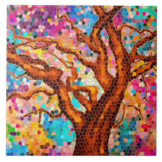 Colorful Mosaic Träd - Livets träd Kakelplatta (Framsidan)