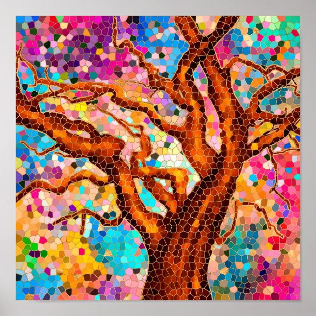 Colorful Mosaic Träd - Livets träd Poster (Framsidan)