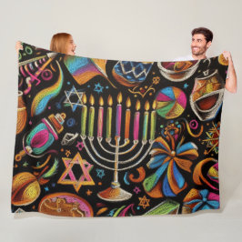 Colorful Motifs Hanukkah Menorah Fleecefilt