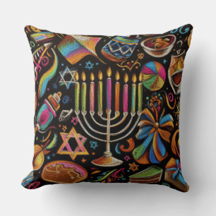 Colorful Motifs Hanukkah Menorah Kudde
