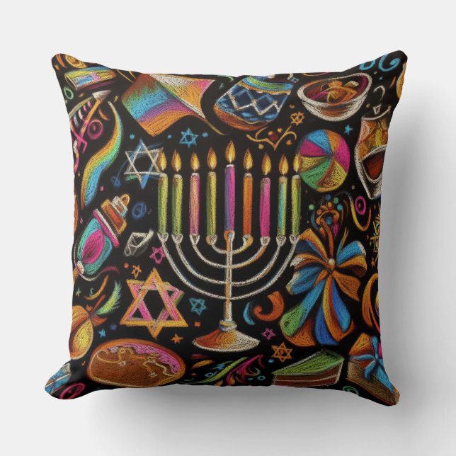 Colorful Motifs Hanukkah Menorah Kudde (Framsida)