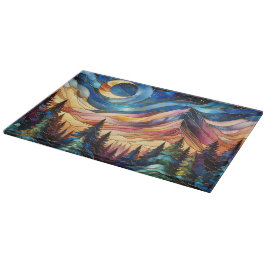 Colorful Mountain Glass Cutting Board