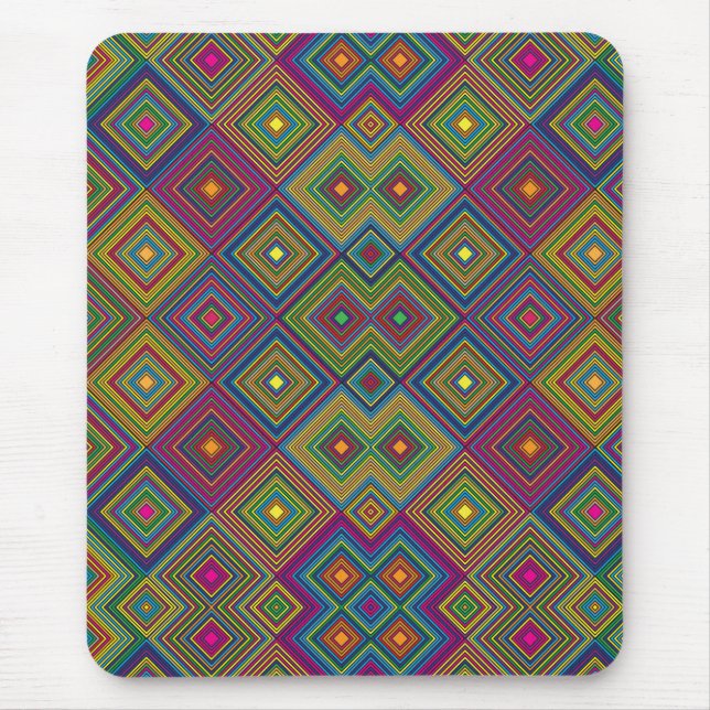 Colorful mouse pad featuring a vibrant geometric  musmatta (Framsidan)