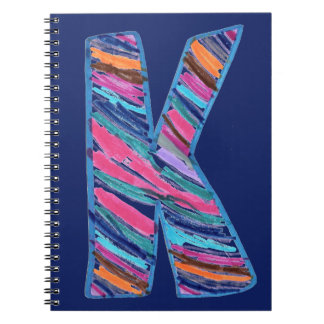 Colorful Multicolored Letter K as in Kay on Blue Anteckningsbok