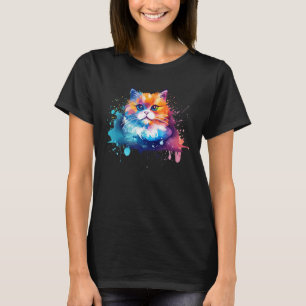 Colorful Munchkin Cat Ansikte Stänk Art T Shirt
