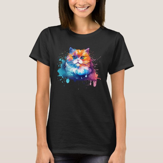Colorful Munchkin Cat Ansikte Stänk Art T Shirt (Framsida)