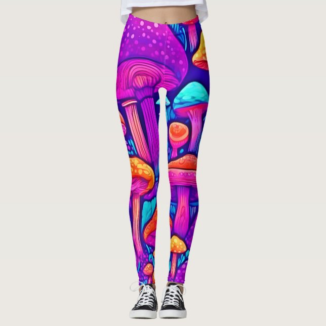 Colorful Mushroom Mönster Leggings (Framsida)