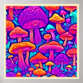 Colorful Mushroom Mönster Poster