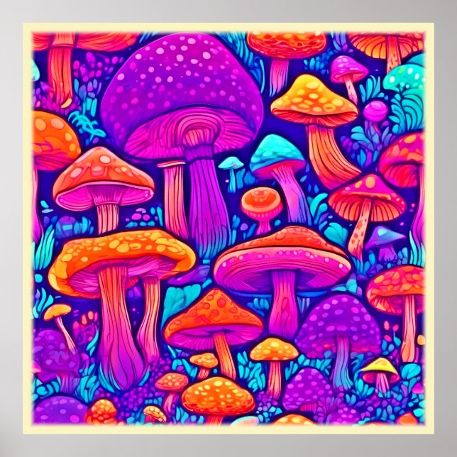 Colorful Mushroom Mönster Poster (Framsidan)