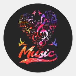 Colorful Music Bass Clef Bird Älskare Musik noter Runt Klistermärke